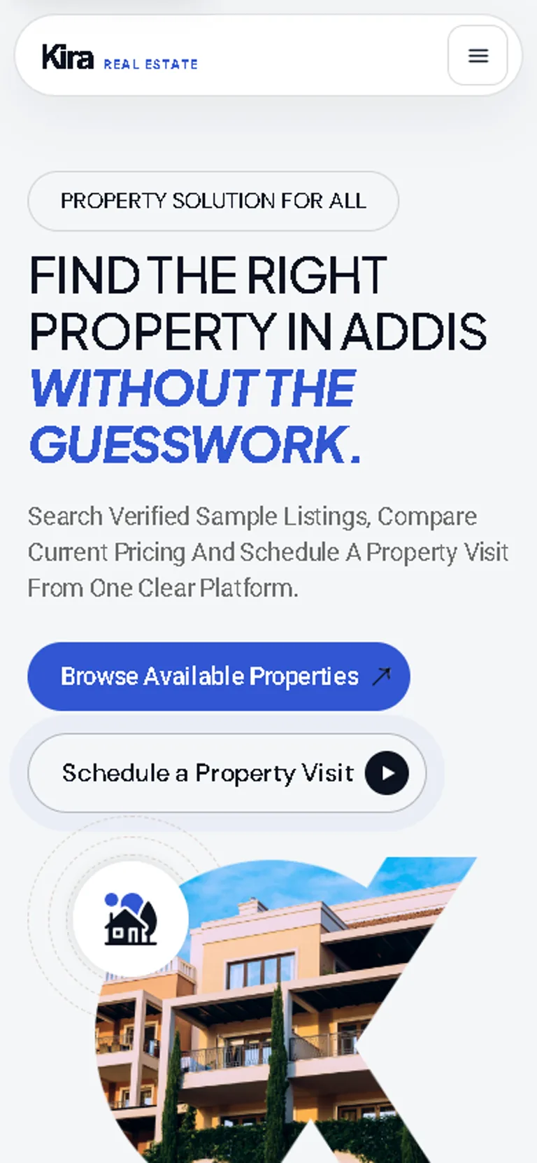 KiraEstate property discovery homepage on mobile