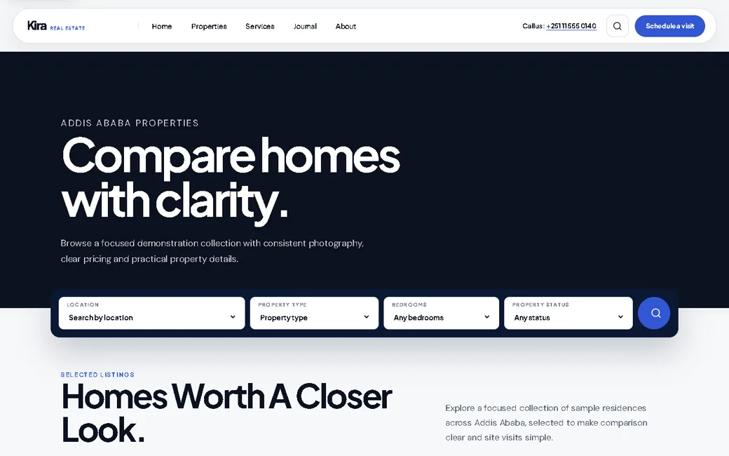 KiraEstate property search and comparison interface