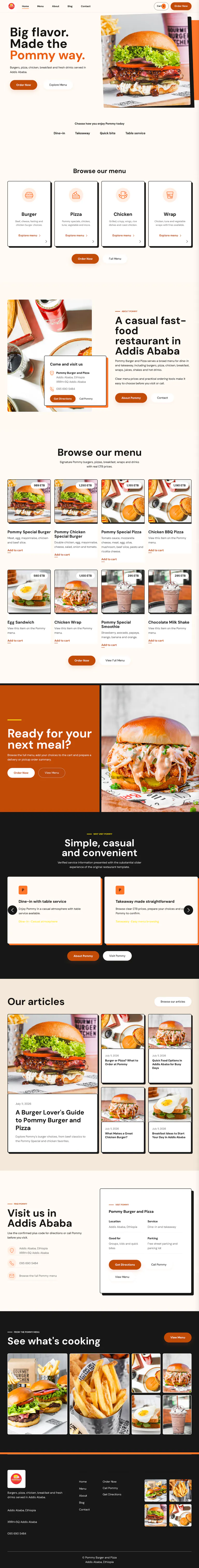 Full-page view of the Pommy restaurant commerce website