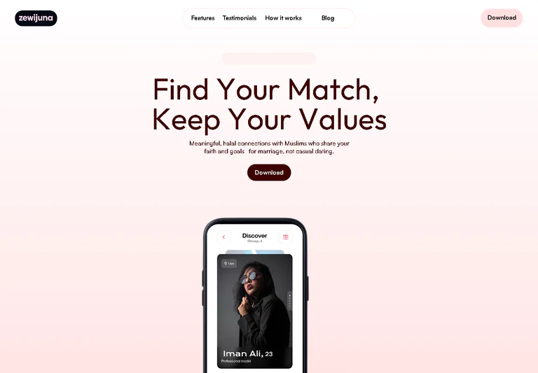 Zewijuna matchmaking website landing page