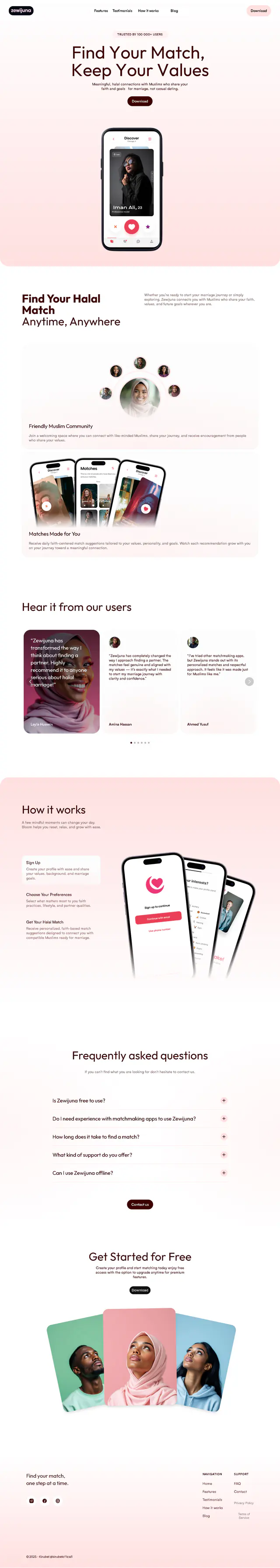 Full-page view of the Zewijuna matchmaking website